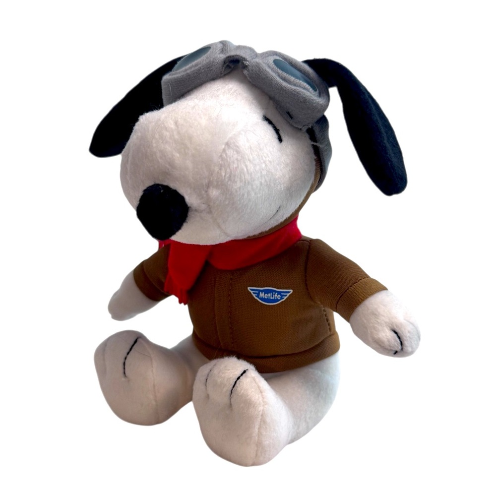 Vintage 2015 Peanuts Snoopy MetLife plush Red Baron pilot aviator jacket helmet